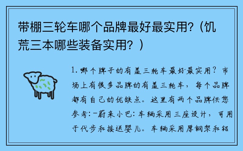 带棚三轮车哪个品牌最好最实用？(饥荒三本哪些装备实用？)